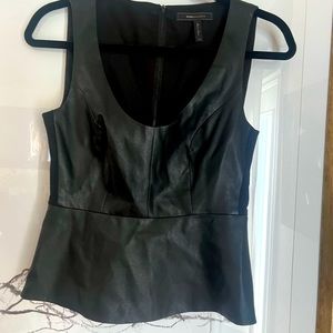 BCBG black thin leather peplum top
